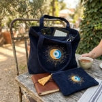 ensemble velour bleu nuit brodé