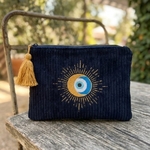 pochette bleu brodé velour