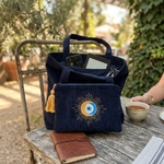 ensemble bleu velour brodé