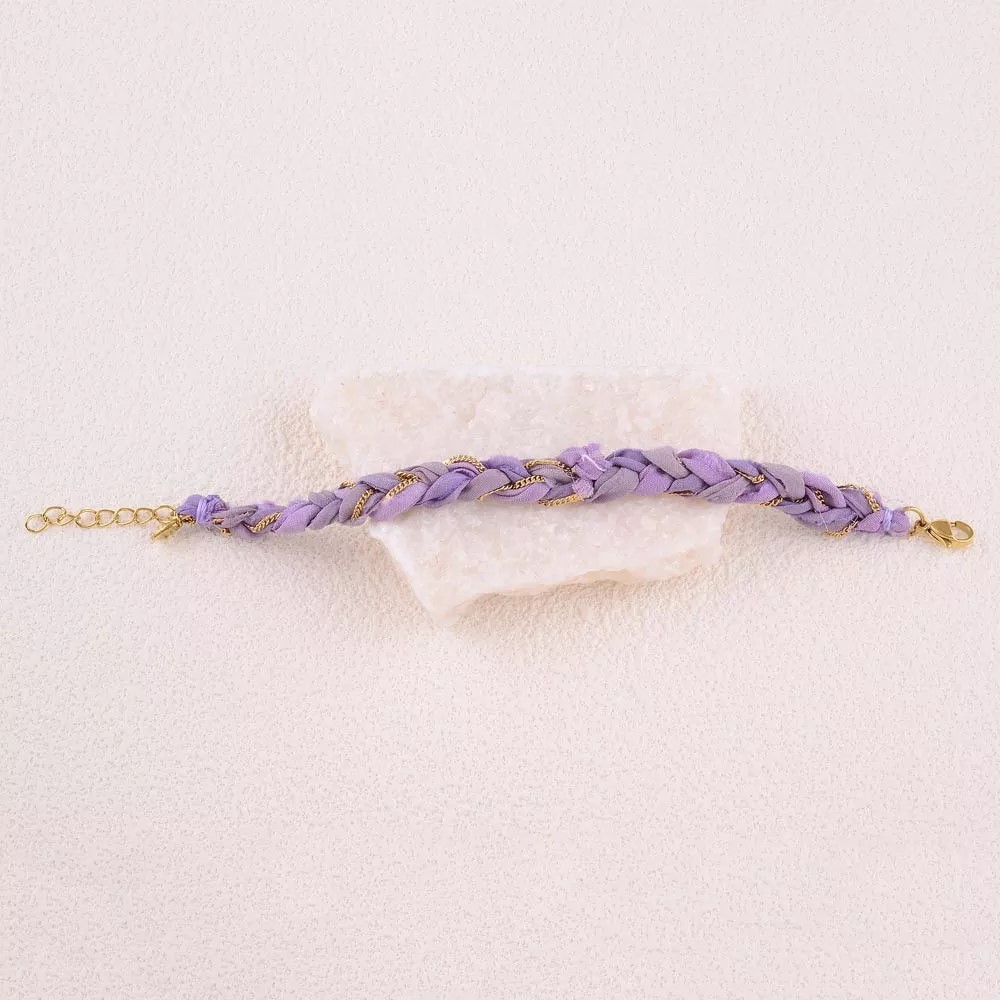 Bracelet sur tissu - tressage avec chaîne LILAS
