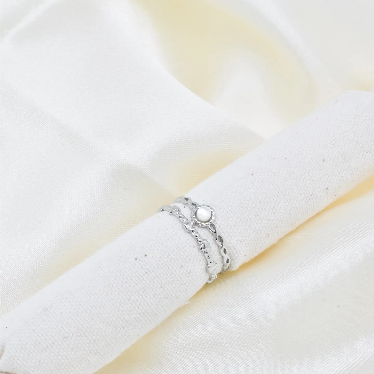 Bague argent nacre double