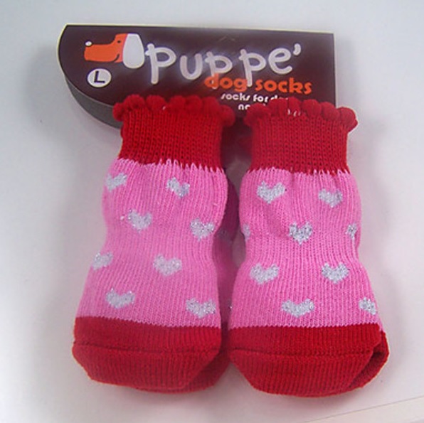 chaussette rose coeur pour chien 2