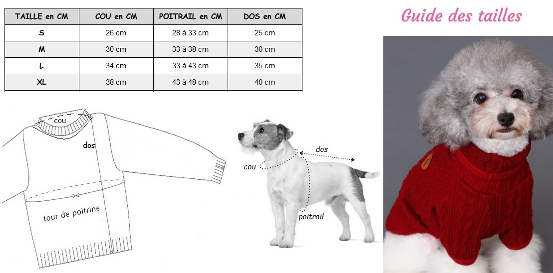 pull torsade rouge pour chien taille