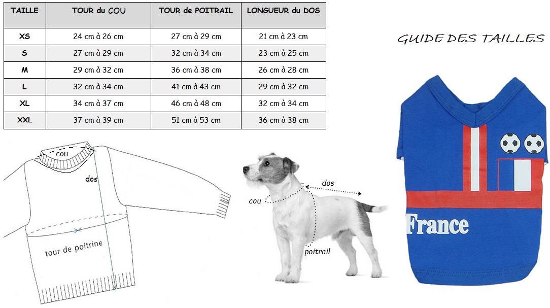 maillot de football France pour chien taille