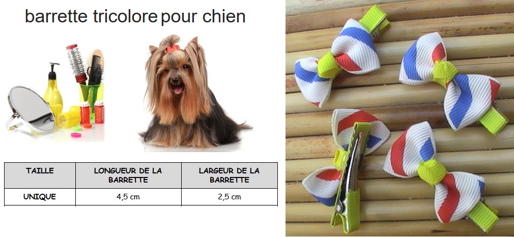 barrette tricolore pour chien taille 4,5x2,5 cm