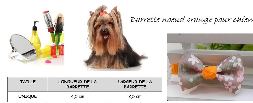 barrette noeud orange pour chien taille