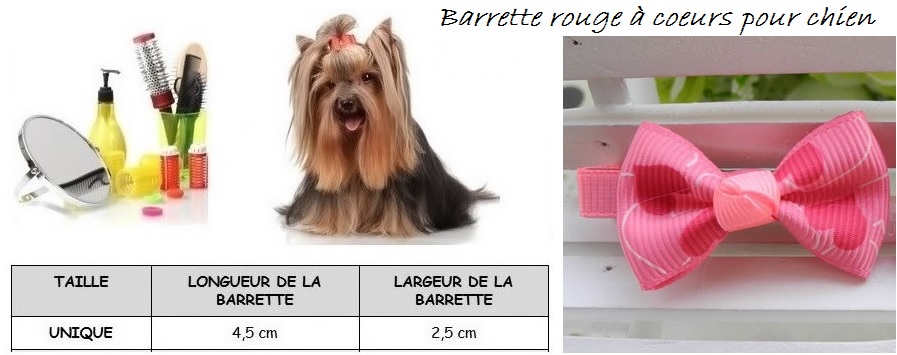 barrette rouge à coeurs pour chien taille