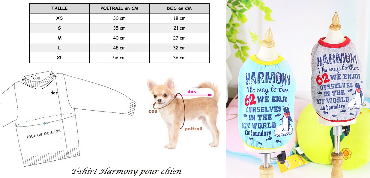 t-shirt harmony pour chien taille