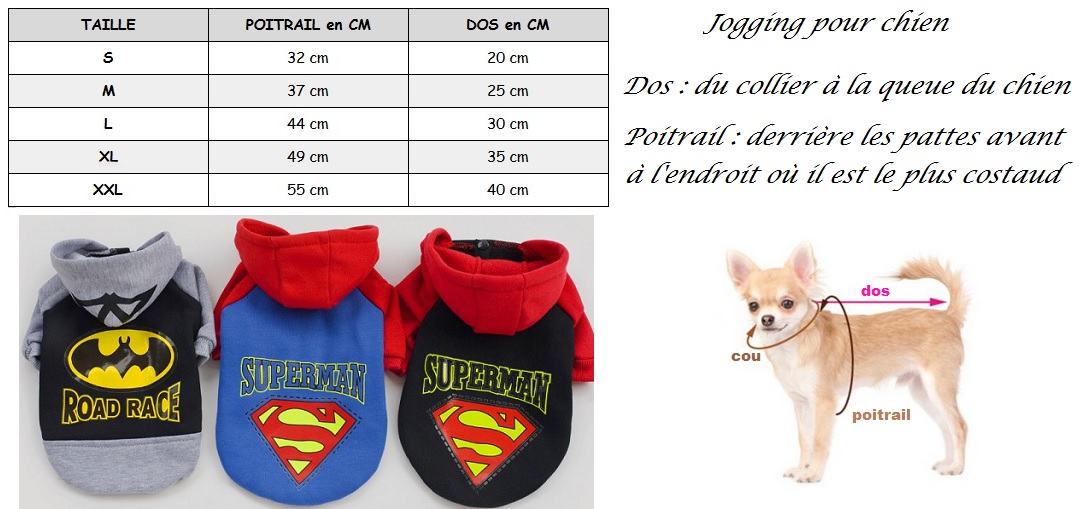 jogging superman pour chien taille