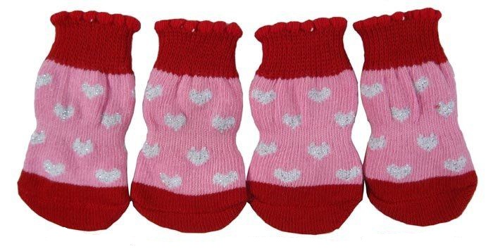 chaussette-pour-chien-rose-a-coeur-blanc-brillanc