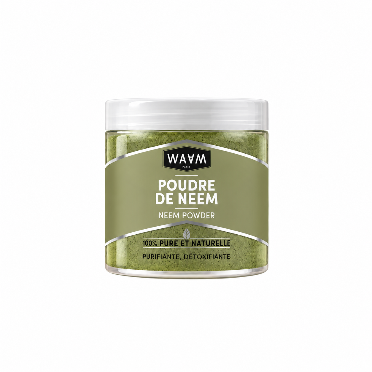Poudre de neem WAAM sur fond blanc