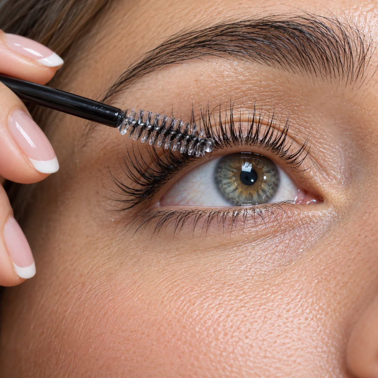 Brossage délicat des cils en gros plan