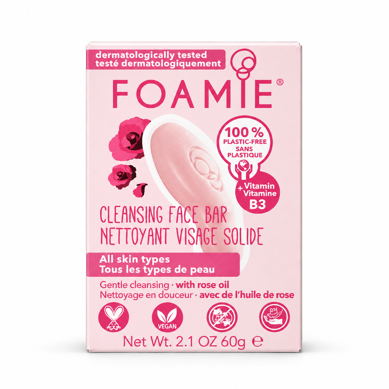 Emballage rose FOAMIE, nettoyant visage