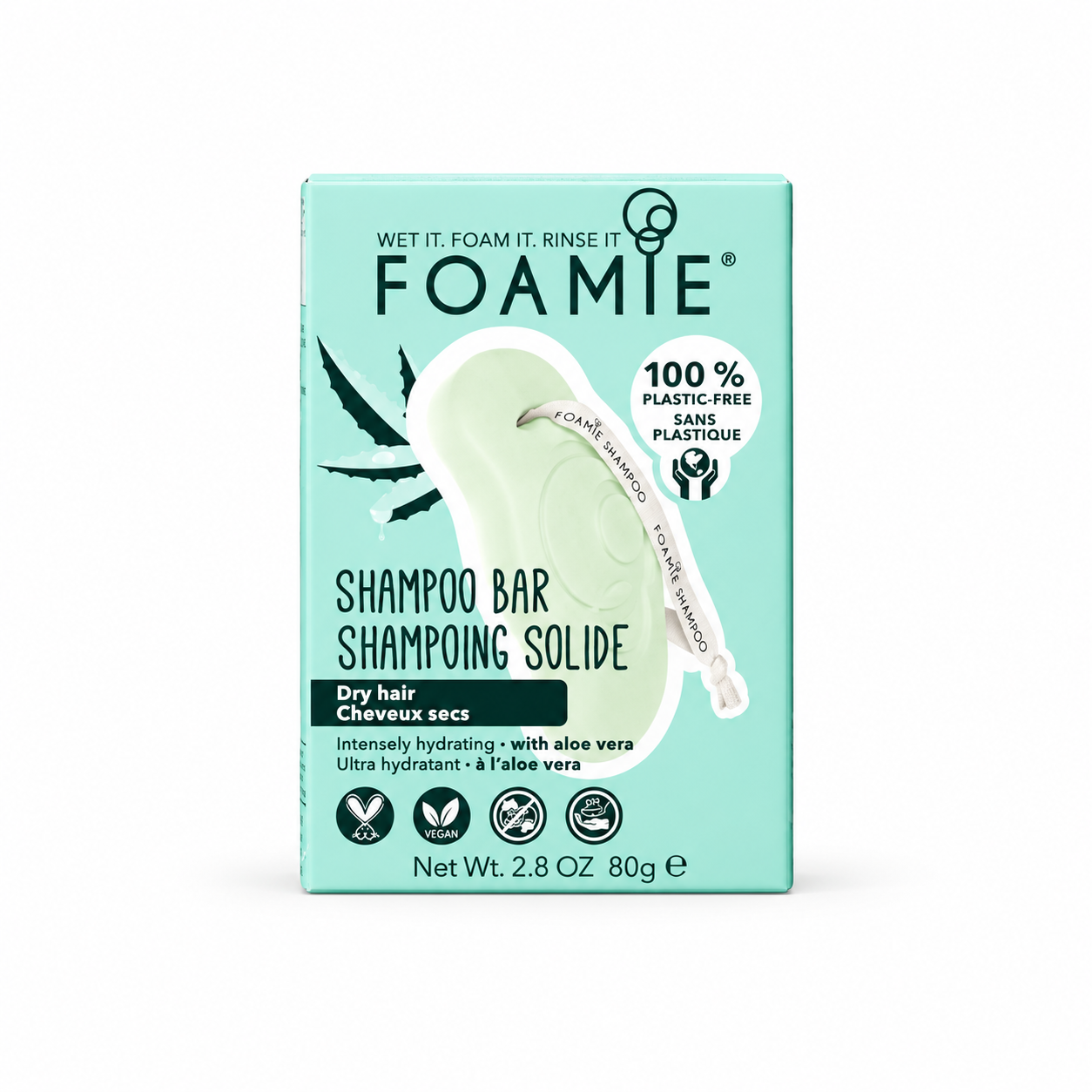 Boîte FOAMIE au shampooing solide aloe vera