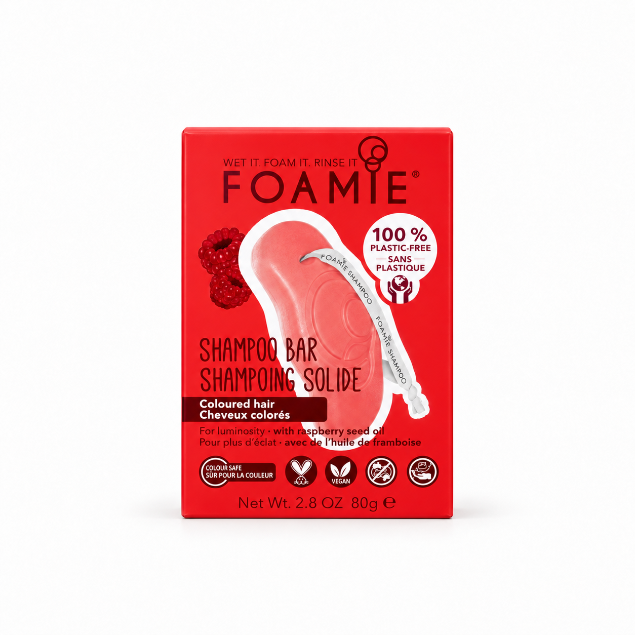 Boîte rouge FOAMIE redimensionnée sur fond blanc