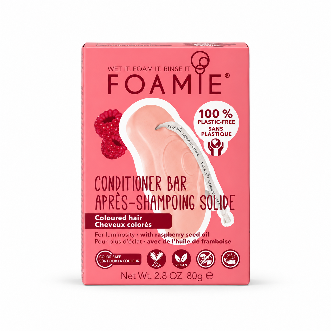 Boîte FOAMIE, soin solide à la framboise