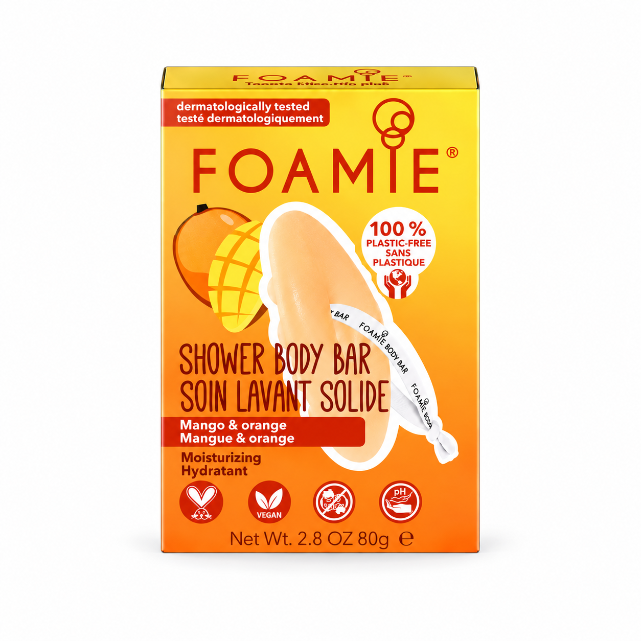 Boîte FOAMIE mangue sur fond blanc