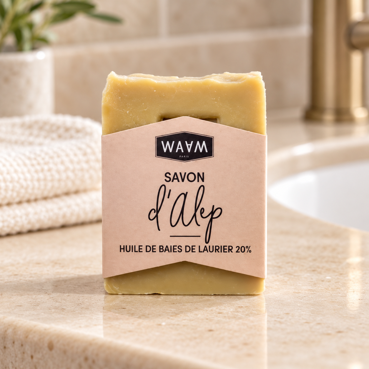 Savon d’Alep WAAM sur vasque beige