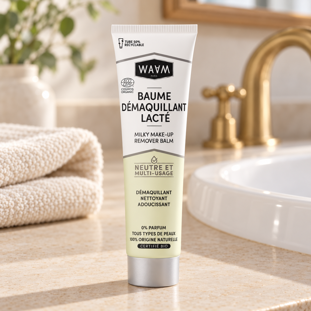 Baume démaquillant WAAM sur vasque