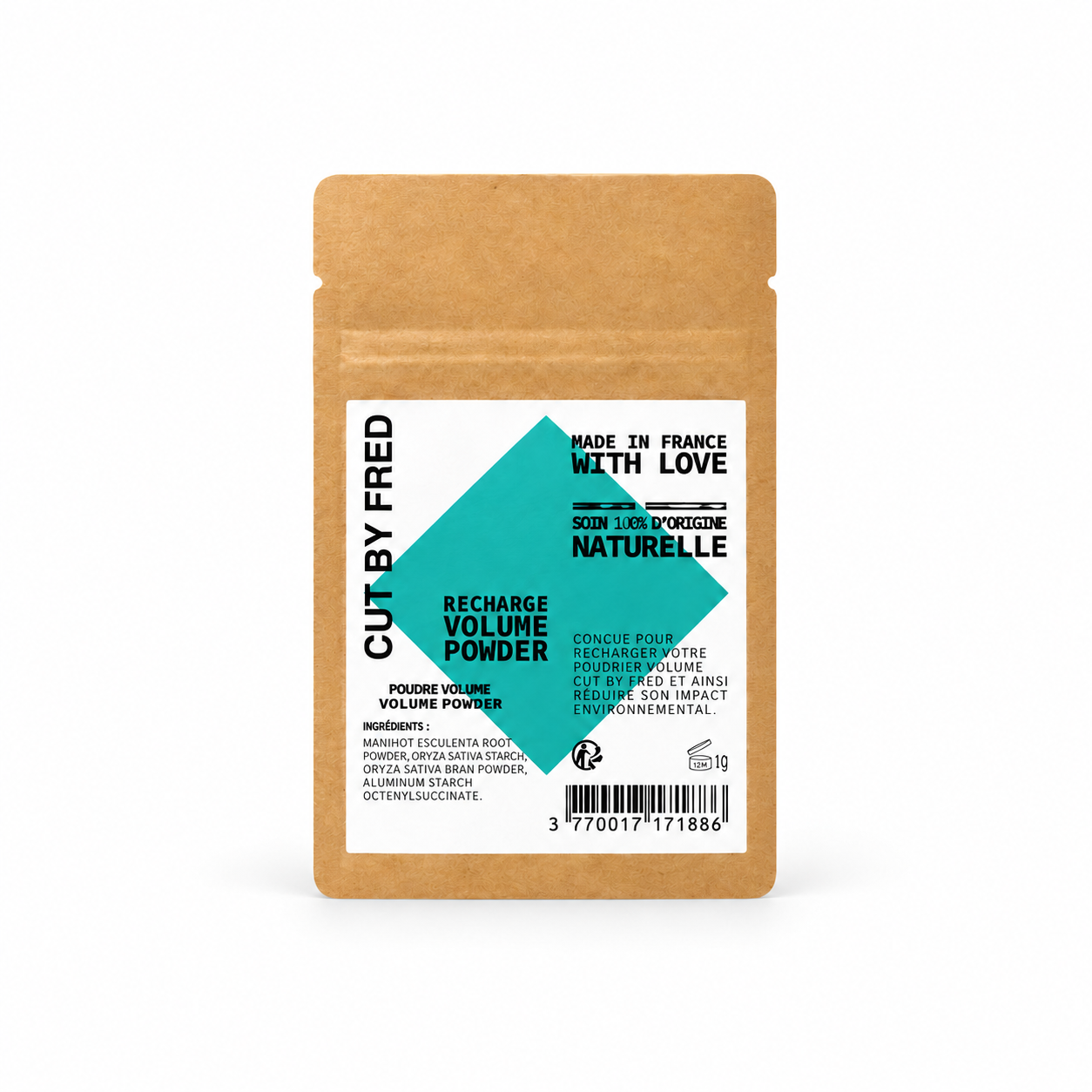 Sachet recharge sur fond blanc