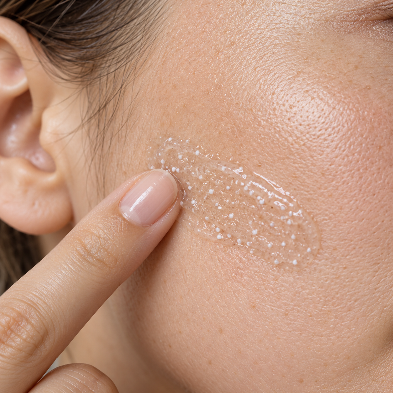 Gommage visage transparent aux grains blancs