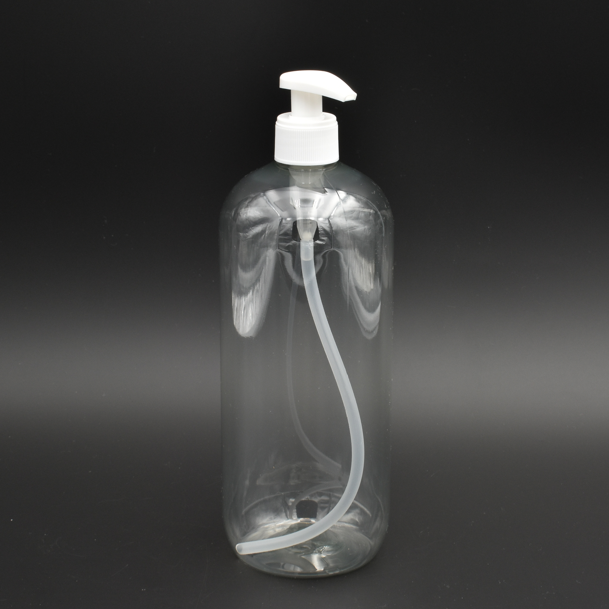 Flacon plastique rond transparent 1l PET - pousse mousse ou bouchon alu
