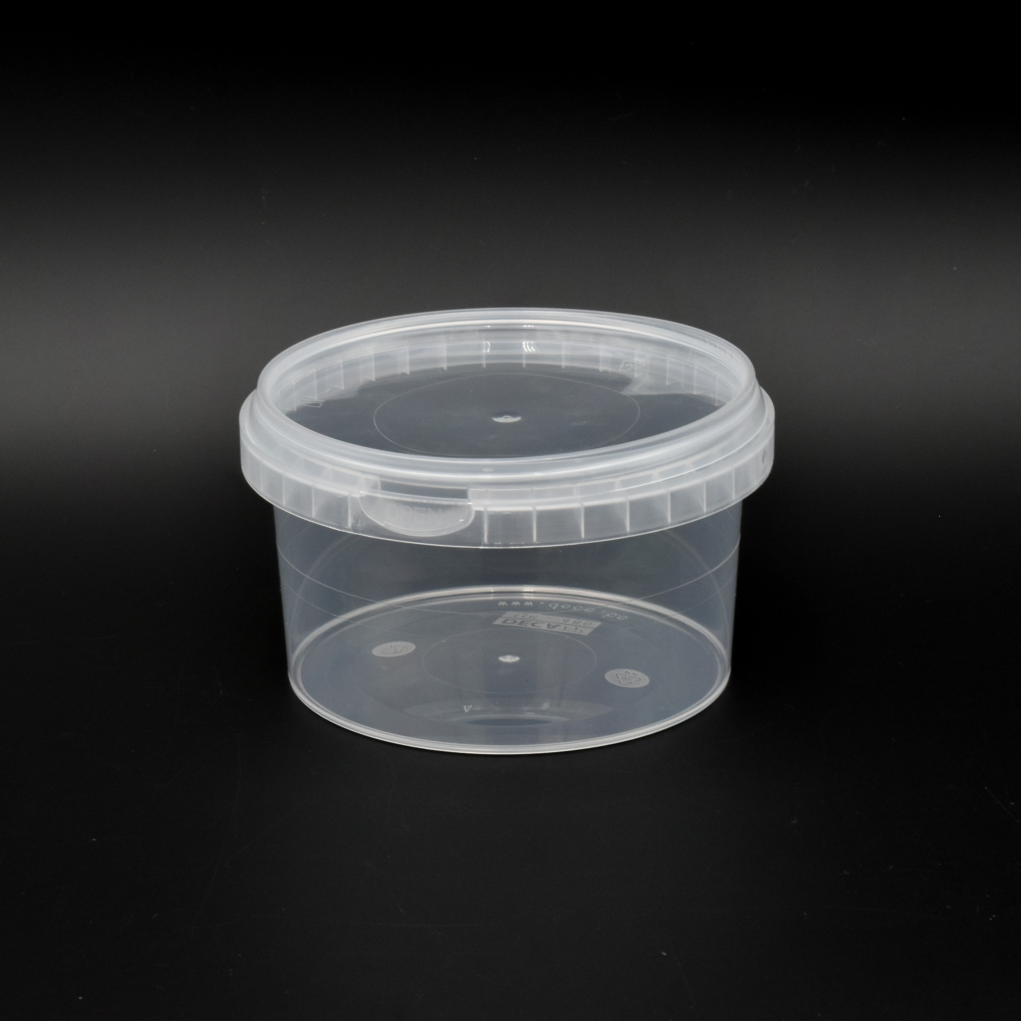 Pot plastique 480 ml transparent rond avec couvercle