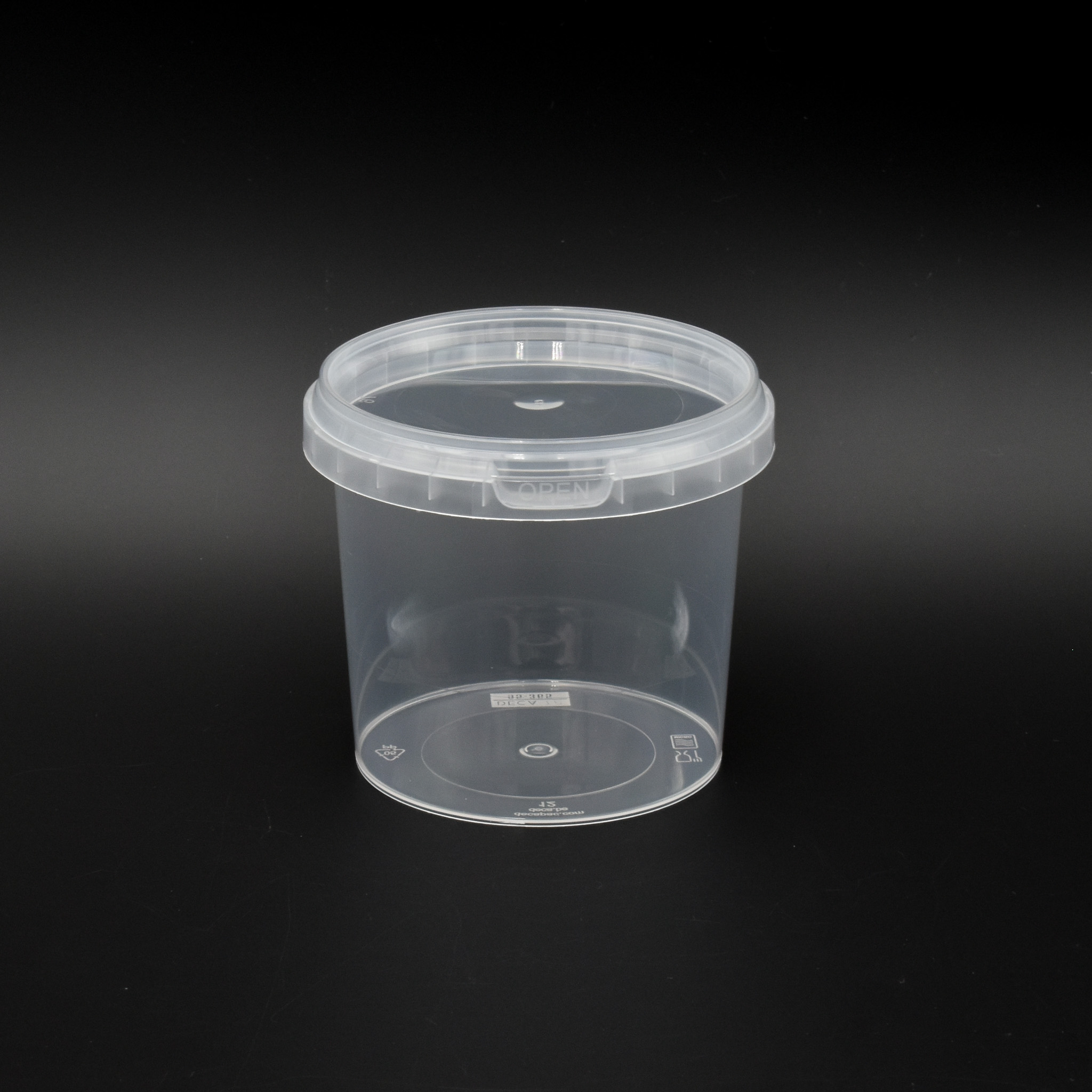 Pot plastique alimentaire transparent 365 ml avec couvercle inviolable