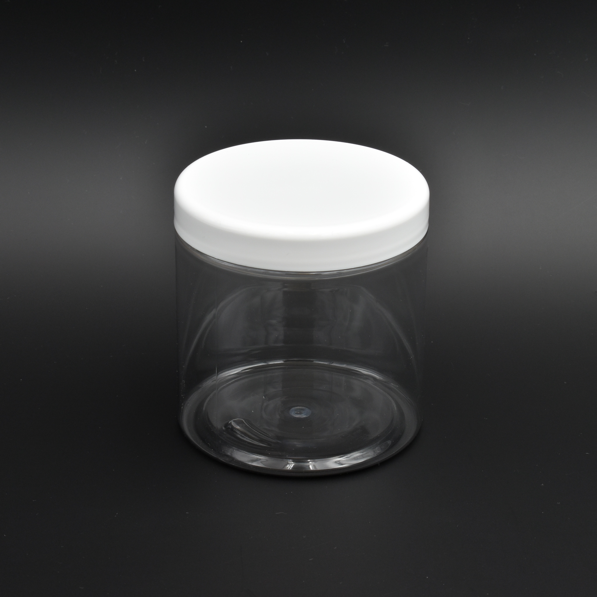 Pot rond en plastique transparent 500ml avec son couvercle blanc vissant