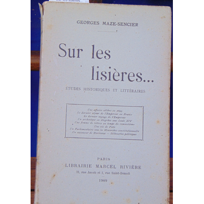 Maze-Spencer  : Sur les lisières... études historiques et littéraires...