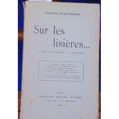 Maze-Spencer  : Sur les lisières... études historiques et littéraires...