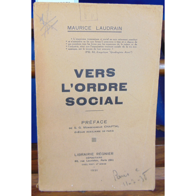 LAUDRAIN Maurice : VERS L'ORDRE SOCIAL...