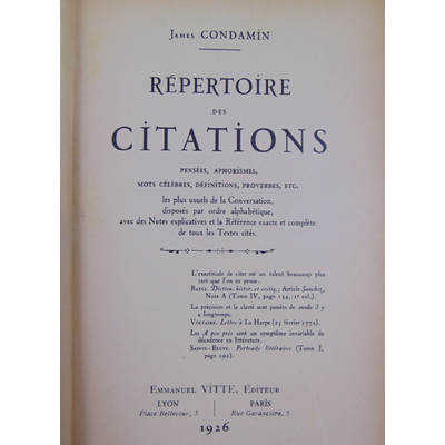 CONDAMIN James : Répertoire des citations...