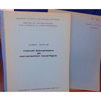 Barthé  : Manuel élémentaire de conversation touareg...