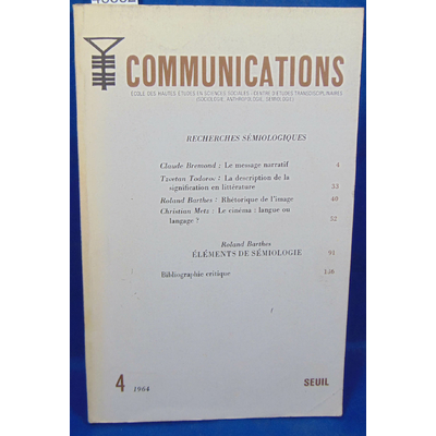 collectif  : LINGUISTIQUE: Recherches sémiologiques. Communications, 4, 1964...