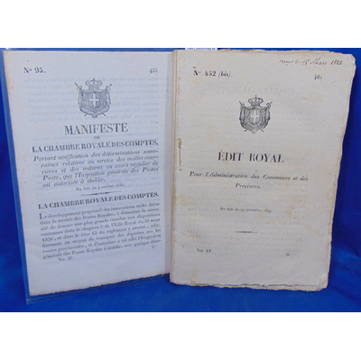 : Edit Royal du 27 novembre 1847 Pour l'administration des Communes et des Provinces N°452 bis...