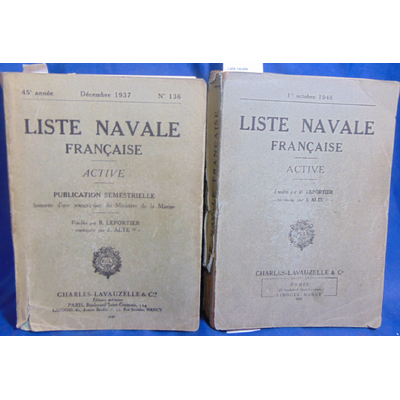 Leportier  : Liste navale Francaise Active. N° 136 Décembre 1937 et 1er oct. 1948...