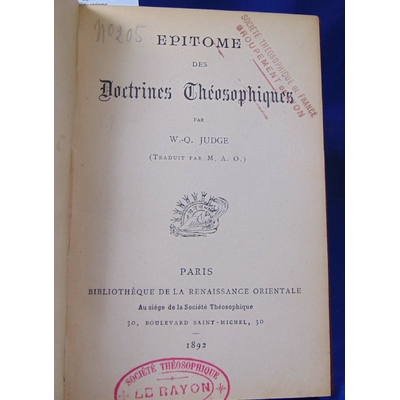 Judge  : Epitome des doctrines thésophiques 1892...