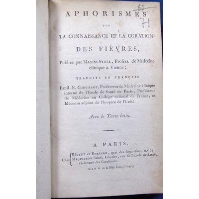 Stoll  : Aphorismes sur la connaissance et la curation des fièvres...