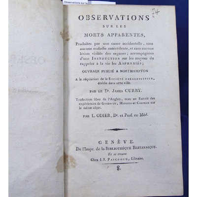 Cury  : Observations sur les morts apparentes. Par Cury / De la submersion ou recherches sur l'asphyxie des no