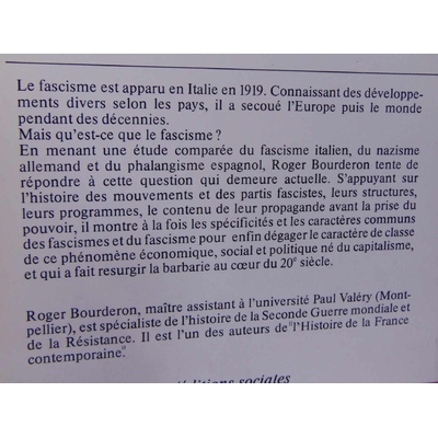 Bourderon  : Le Fascisme, idéologie et pratiques. Par Roger Bourderon...