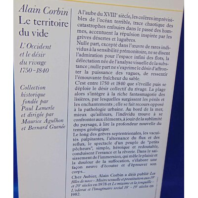 Corbin  : le territoire du vide - l'occident et le désir du rivage (1750-1840) - Alain Corbin...