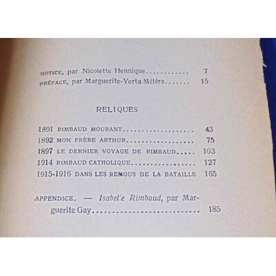 Rimbaud  : Reliques. Par Isabelle Rimbaud...