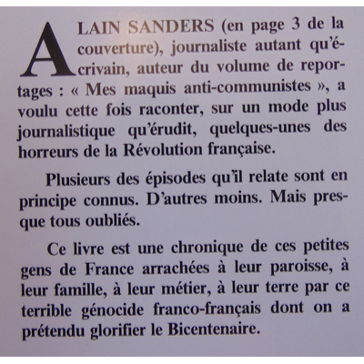 Sanders Alain : Petite chronique de la Grande Terreur...