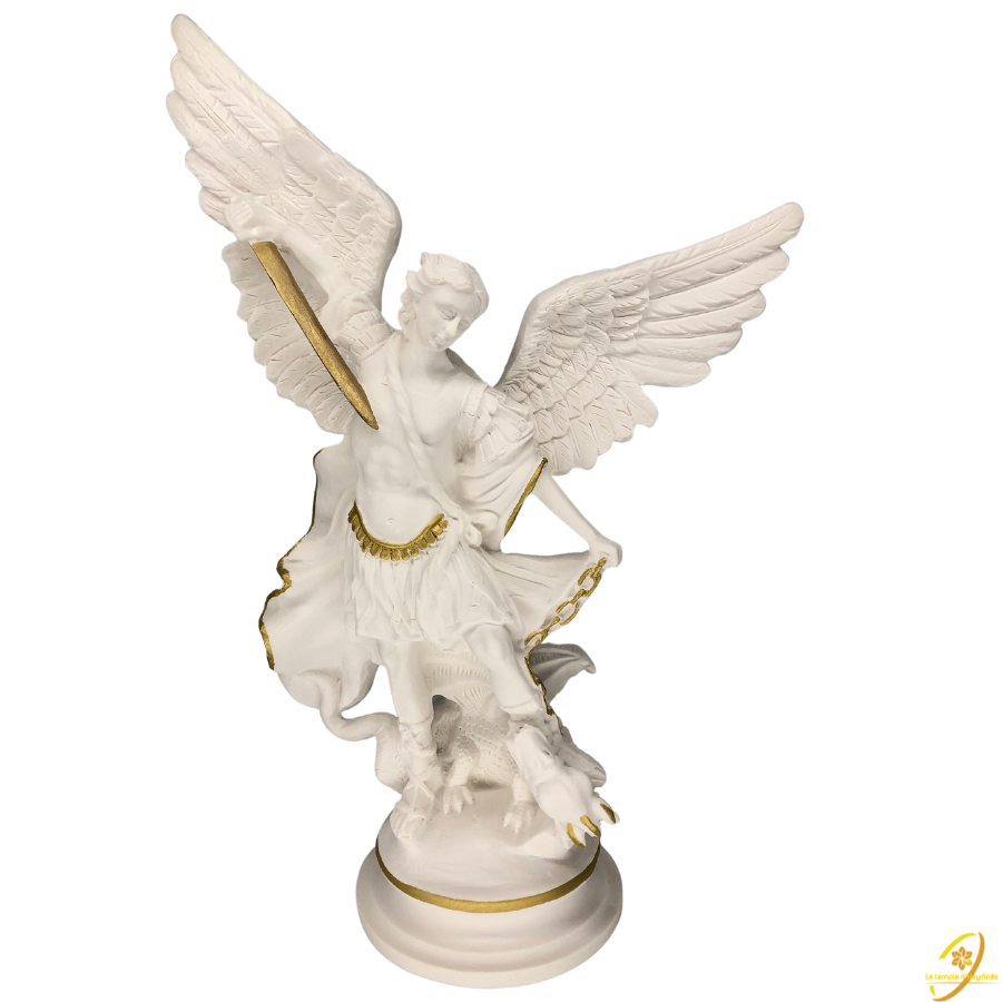 Statue Archange Saint Michel en albâtre - Blanc - 25cm