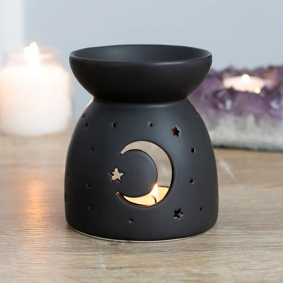 Brûle-parfum Lune mystique noire - Céramique - 10,5cm