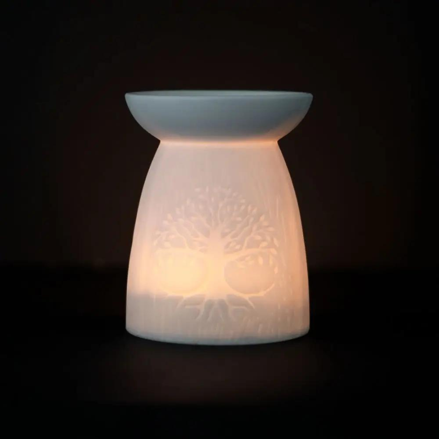 Brûleur à huile Arbre de vie - Céramique - Blanc