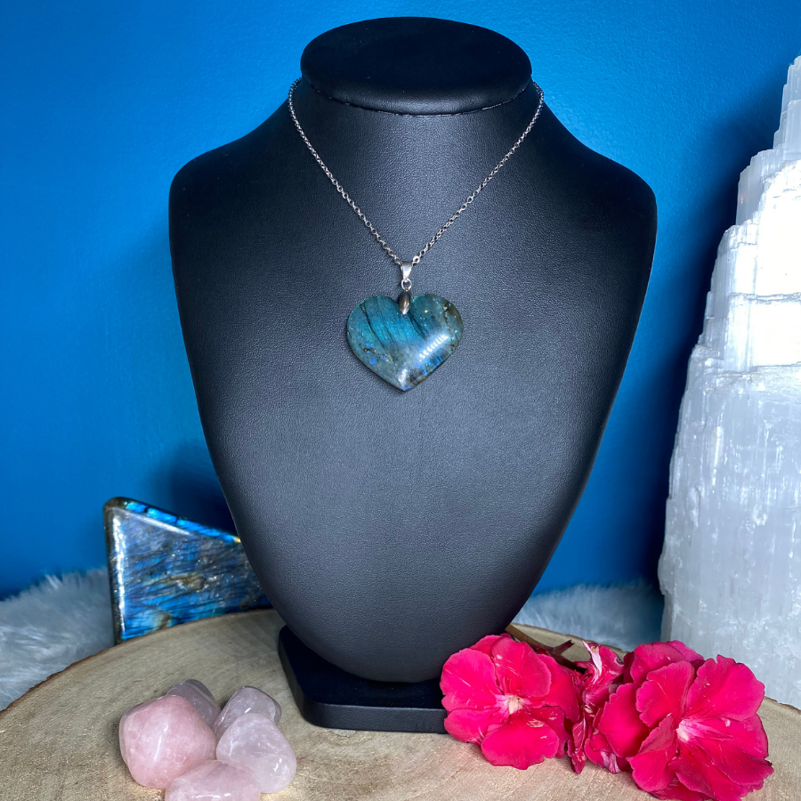Collier pendentif Labradorite - Coeur - Qualité Extra
