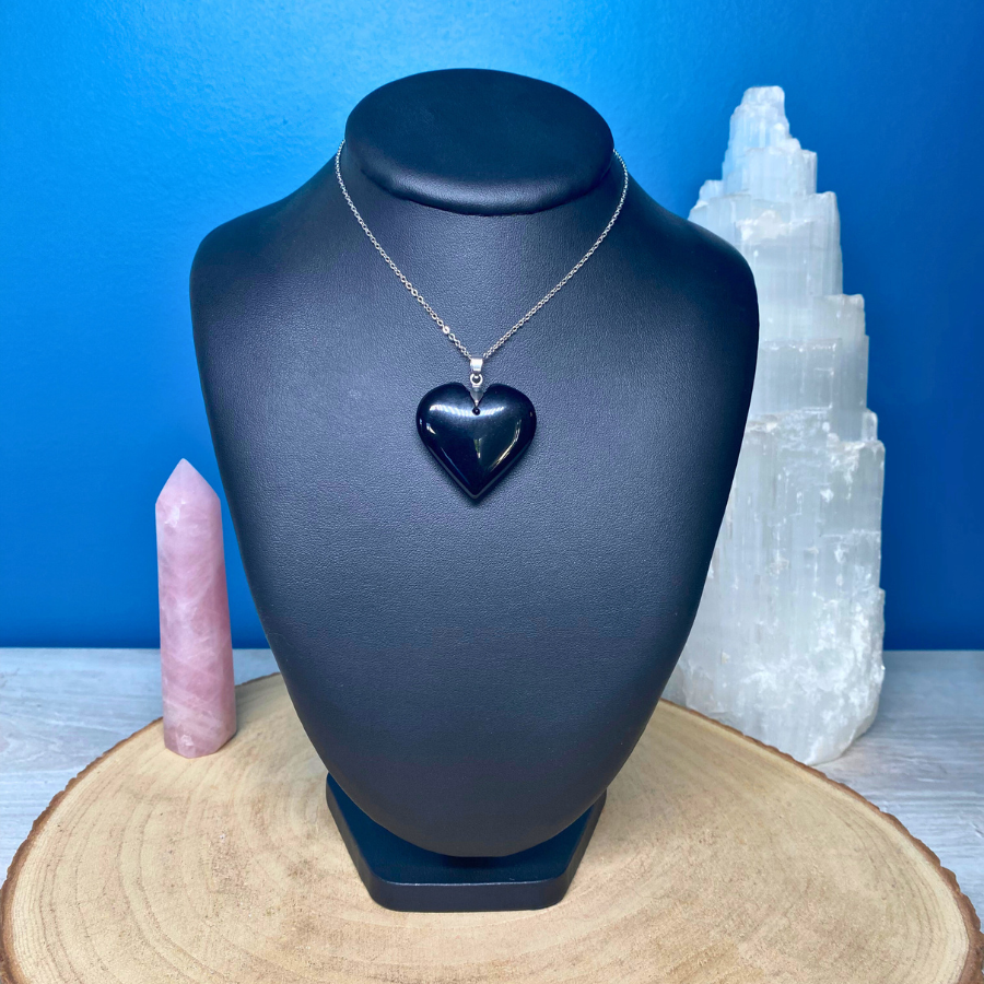 Collier pendentif Obsidienne Noire - Coeur - Qualité Extra