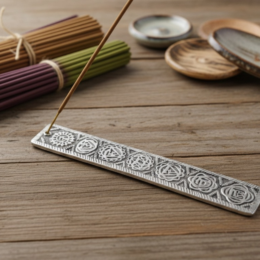 porte-encens-ski-en-metal-argente-symboles-des-7-chakras-boutique-esoterique-en-ligne-le-temple-d-heydines